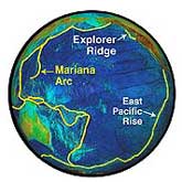 A global view of the Pacific Ring of Fire, showing the mid-ocean ridge and island arc/trench systems.
